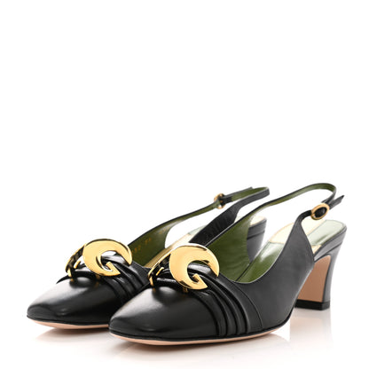 Gucci Malaga Kid Half Moon GG Square Toe Slingback Pumps 36 Black 3 of 9