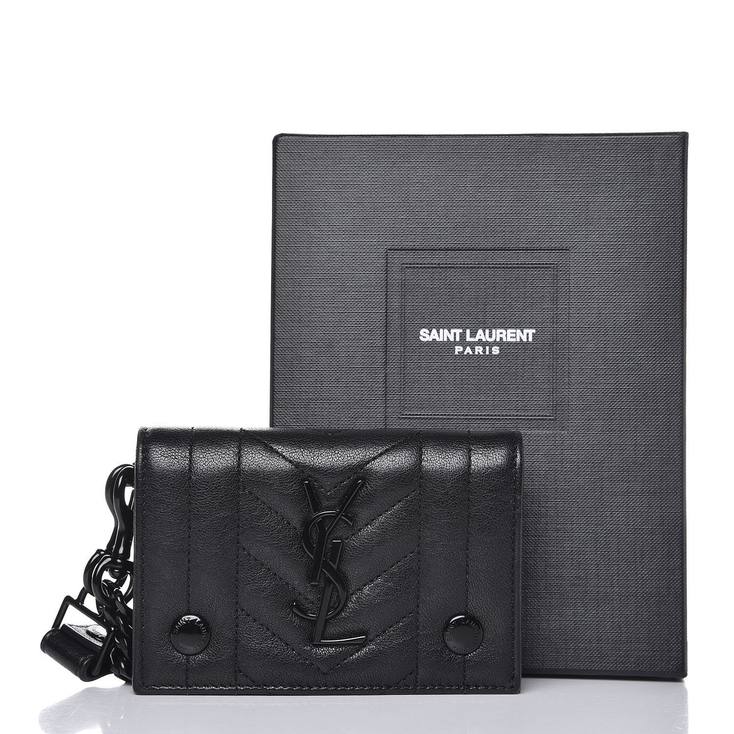 Sheepskin Matelasse Monogram Rider Poncho Chain Snap Wallet Black