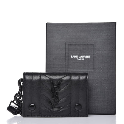Saint Laurent Sheepskin Matelasse Monogram Rider Poncho Chain Snap Wallet Black 8 of 8