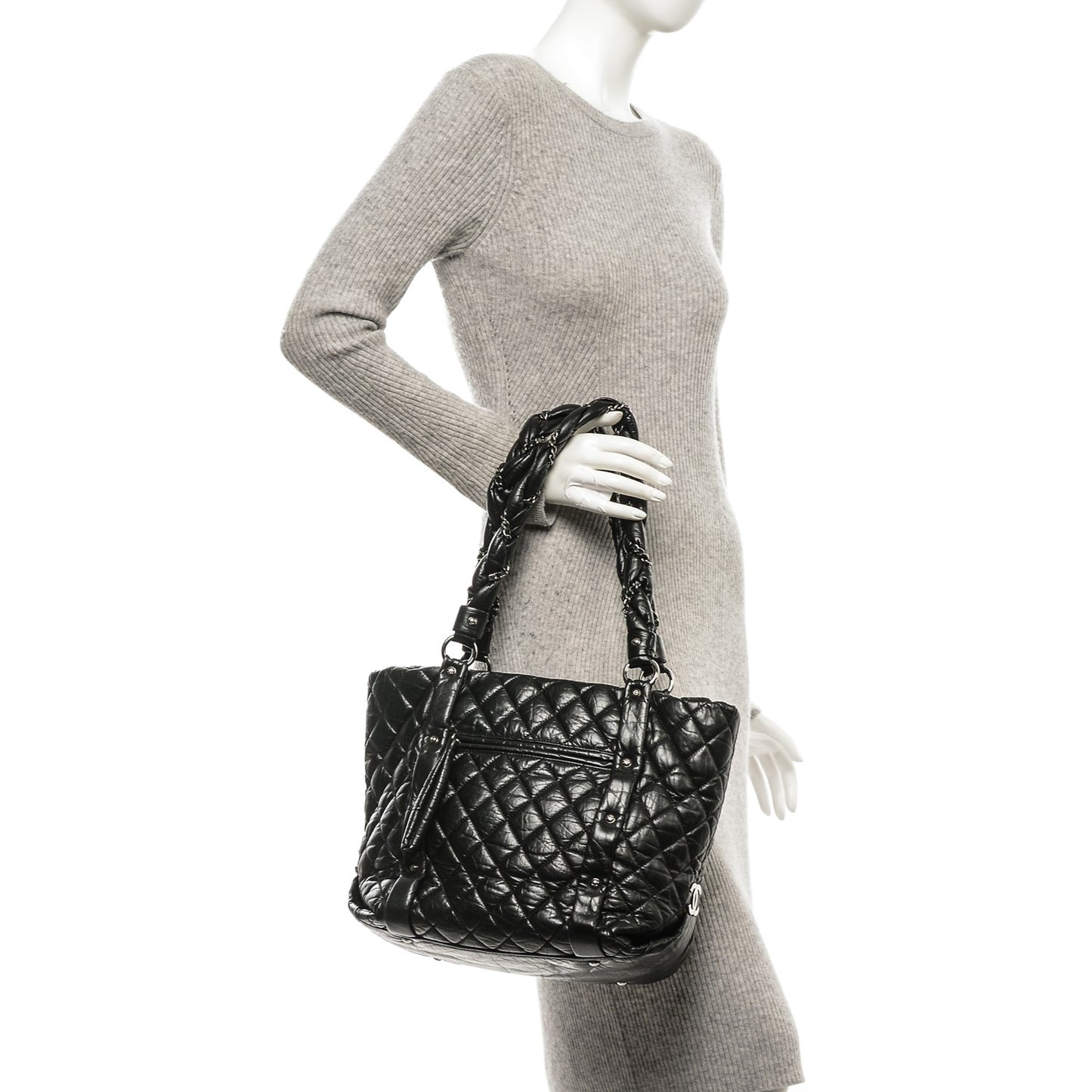 Distressed Lambskin Vintage Ligne Lady Braid Tote Black