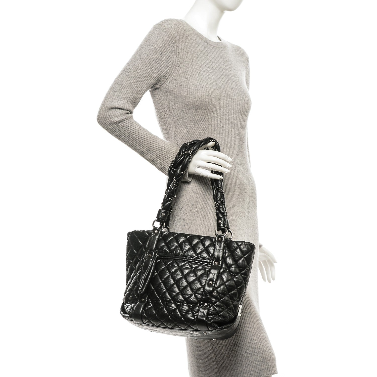 Chanel Distressed Lambskin Vintage Ligne Lady Braid Tote Black 2 of 7