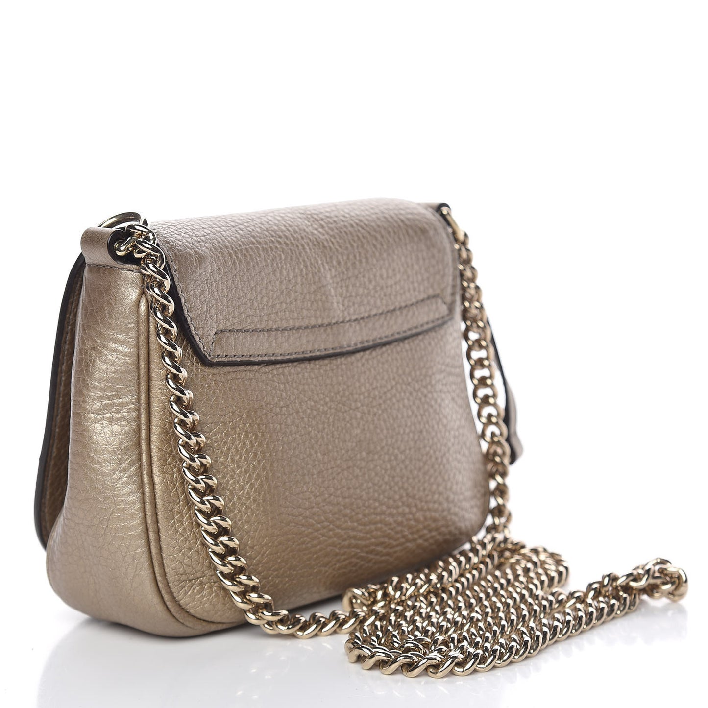 Metallic Pebbled Calfskin Small Soho Flap Crossbody Golden Beige