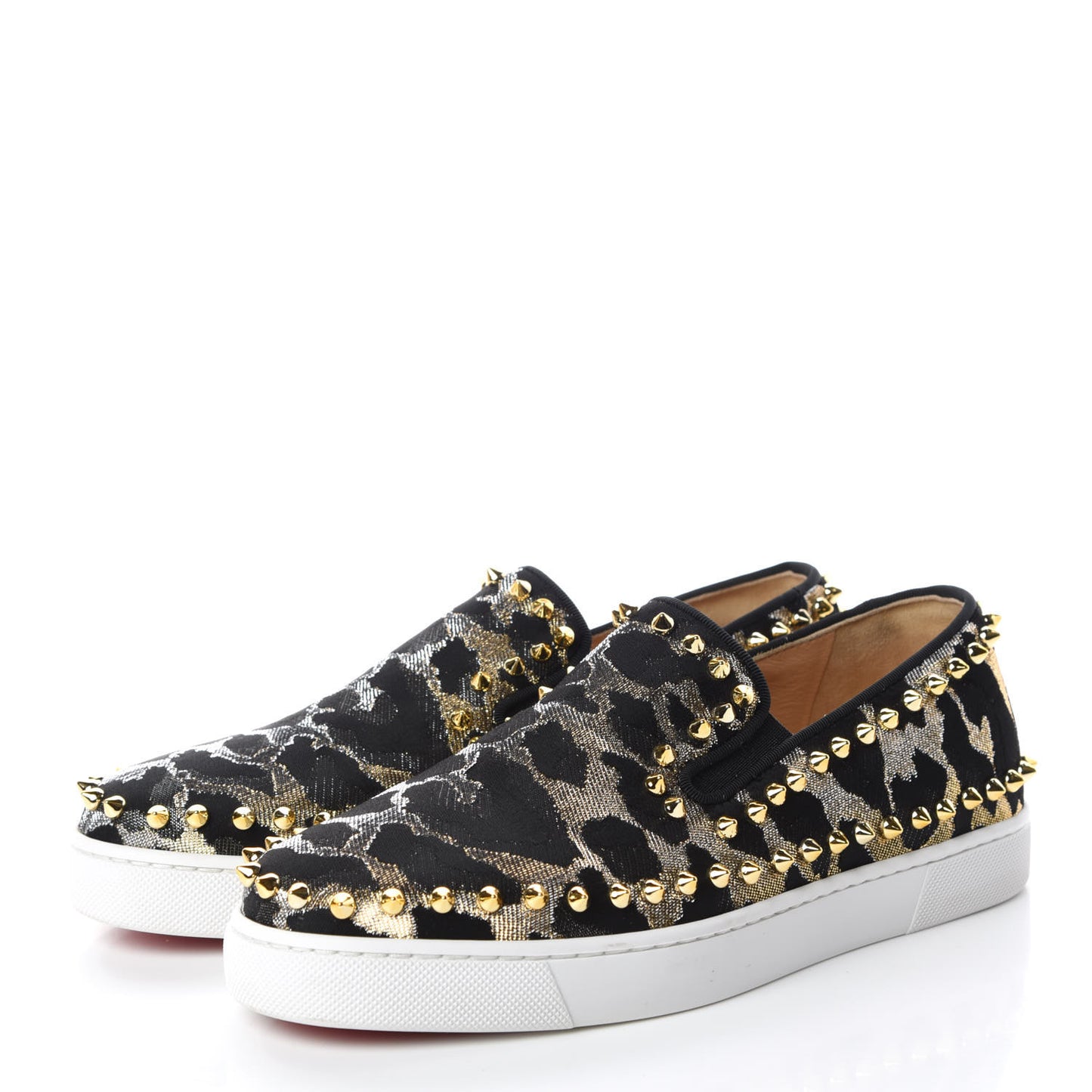 Metallic Lurex Studded Feline Womens Pik Boat Flats 37.5 Black Gold