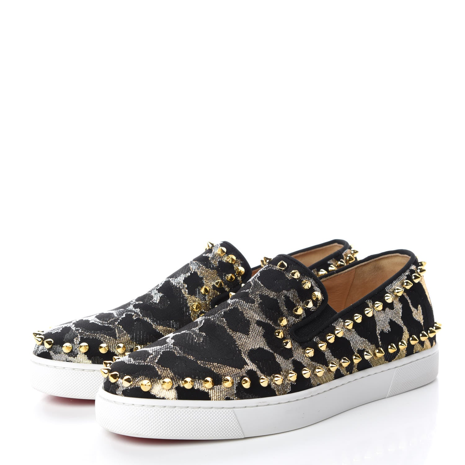 Christian Louboutin Metallic Lurex Studded Feline Womens Pik Boat Flats 37.5 Black Gold 3 of 10