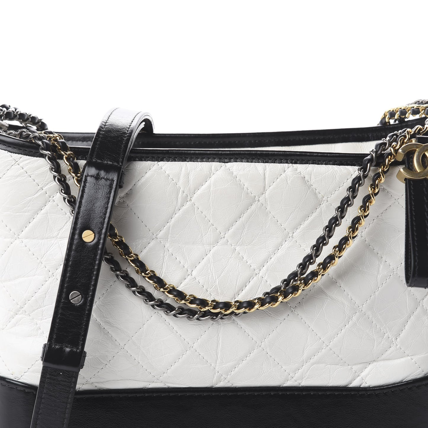 Aged Calfskin Quilted Medium Gabrielle Hobo Black White