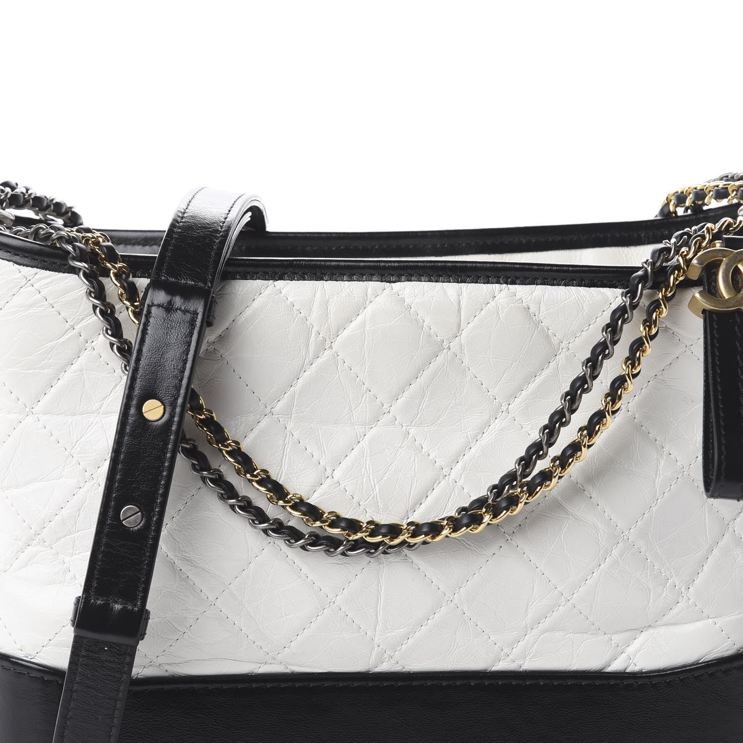 Chanel Aged Calfskin Quilted Medium Gabrielle Hobo Black White 16 of 16