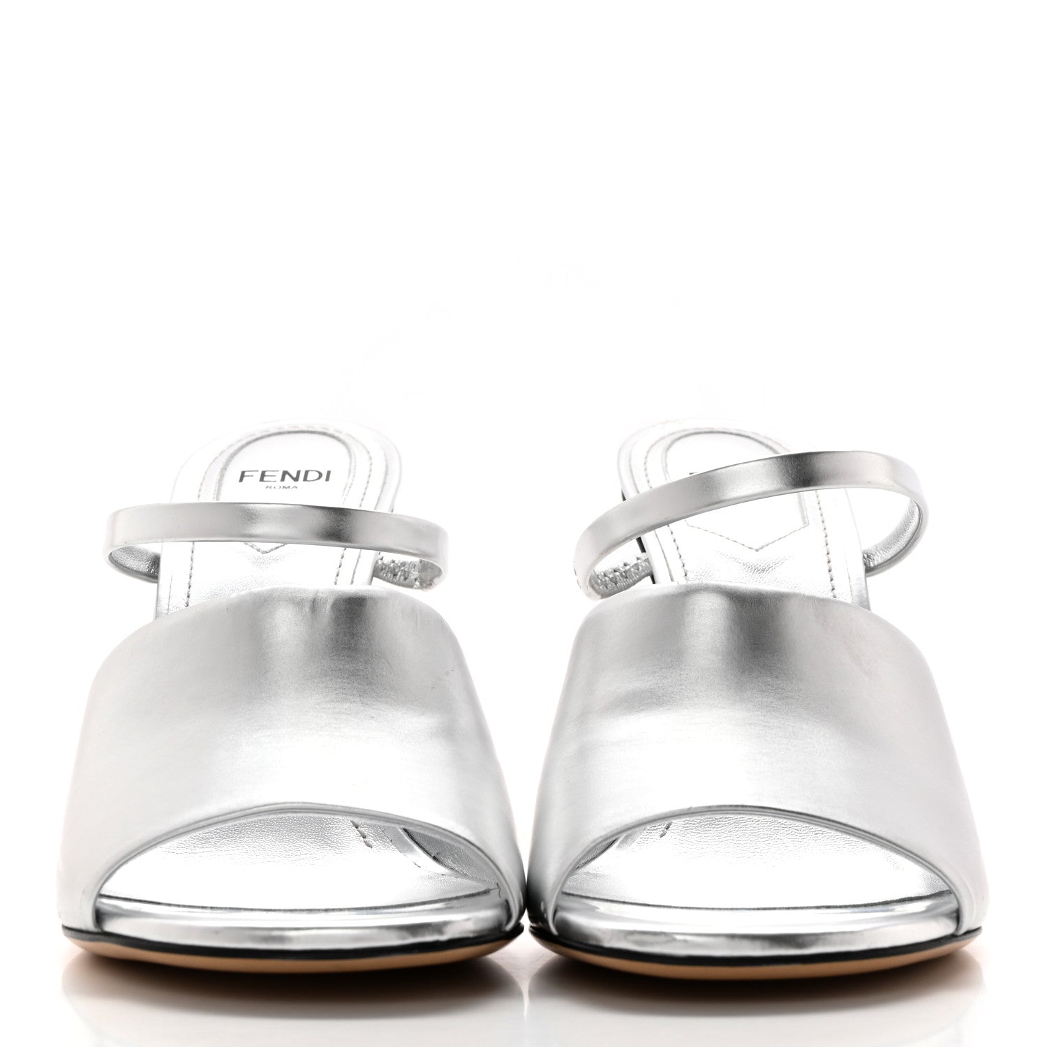 Fendi Metallic Calfskin Fendi First 95mm Slide Sandals 38 Argento 2 of 15