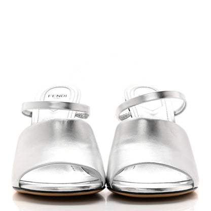 Fendi Metallic Calfskin Fendi First 95mm Slide Sandals 38 Argento 2 of 15