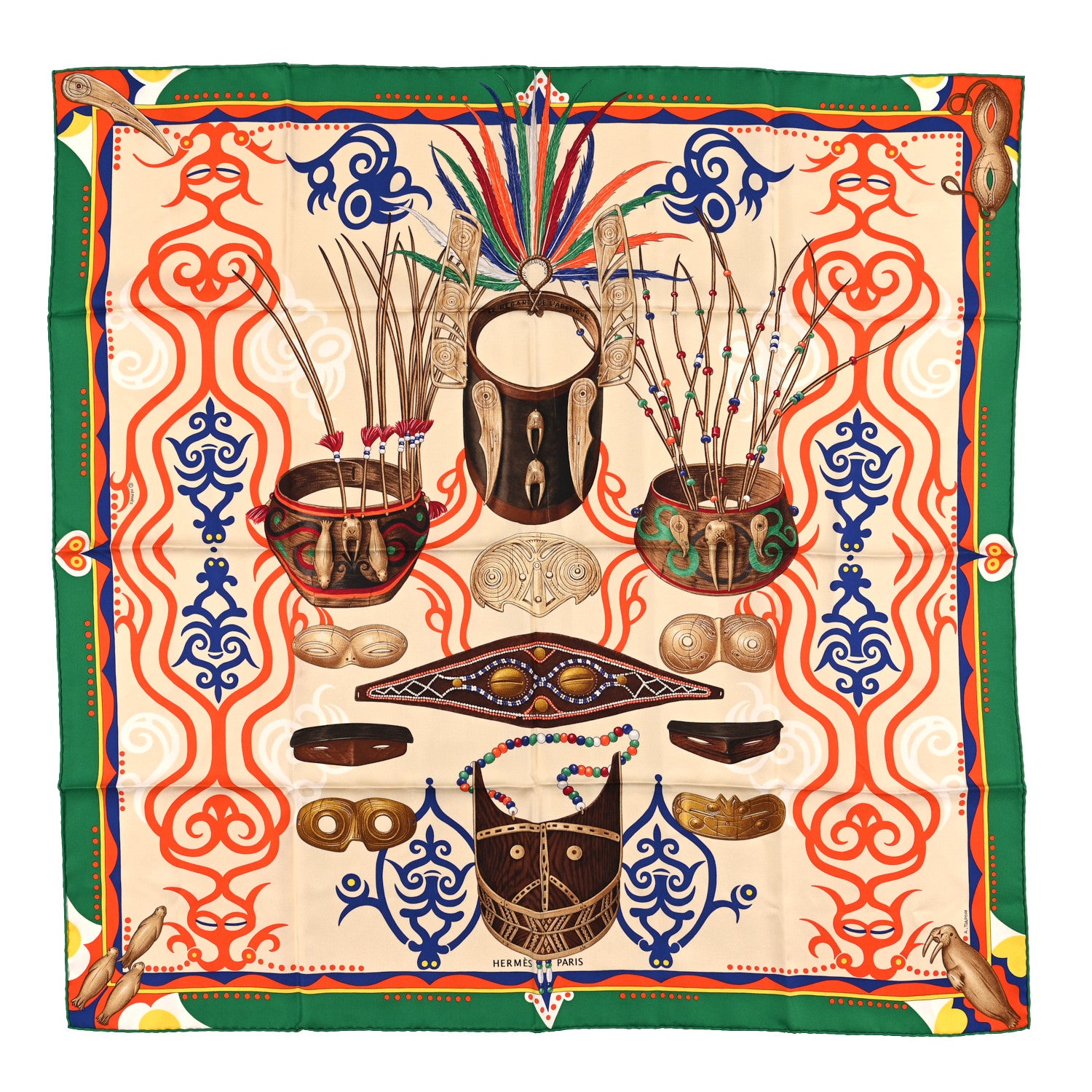 Hermes Silk Le Regard de L'Arctique Scarf 90 Green Orange 1 of 4