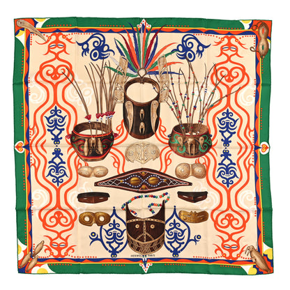 Hermes Silk Le Regard de L'Arctique Scarf 90 Green Orange 1 of 4