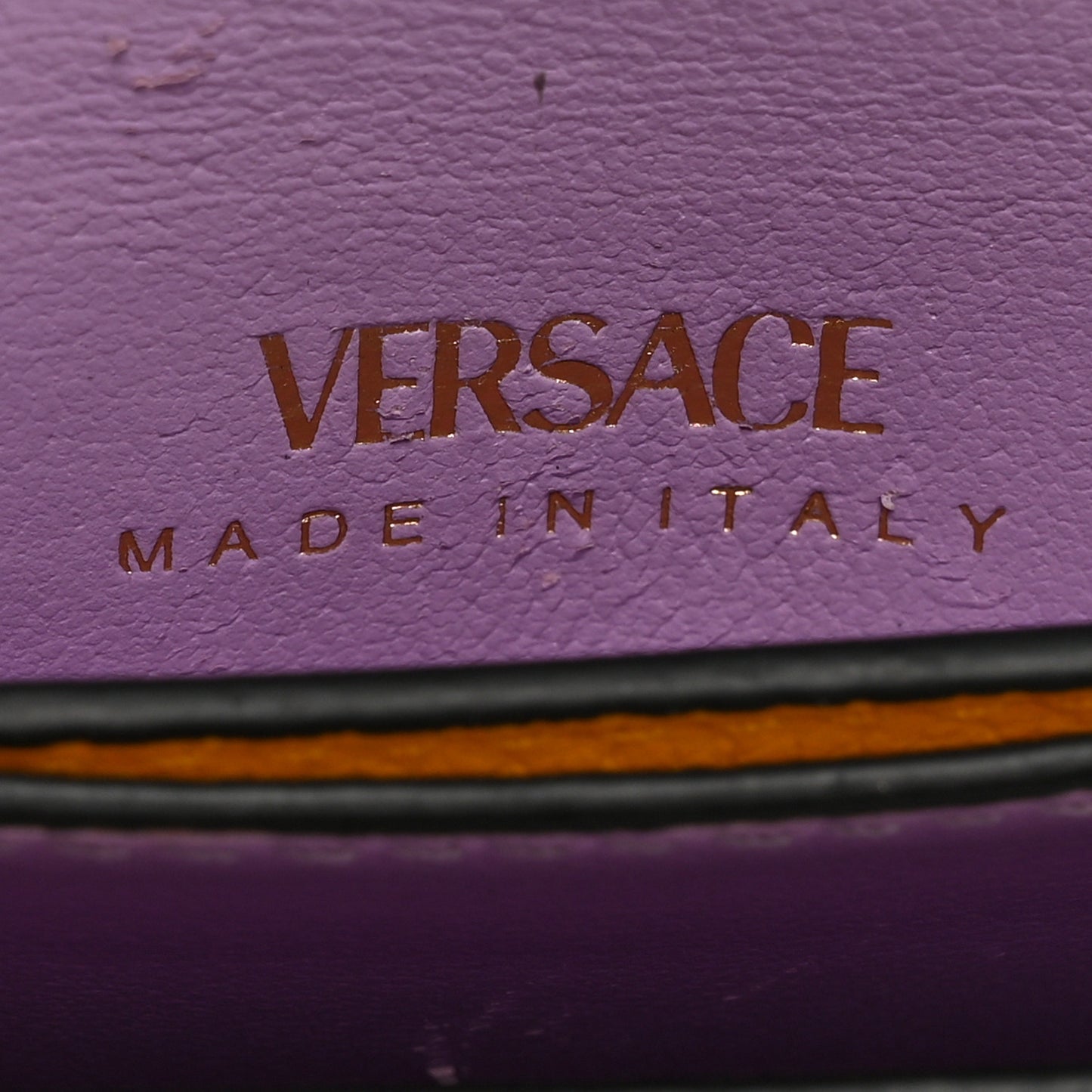 Grained Calfskin Medusa Card Holder Yellow Purple