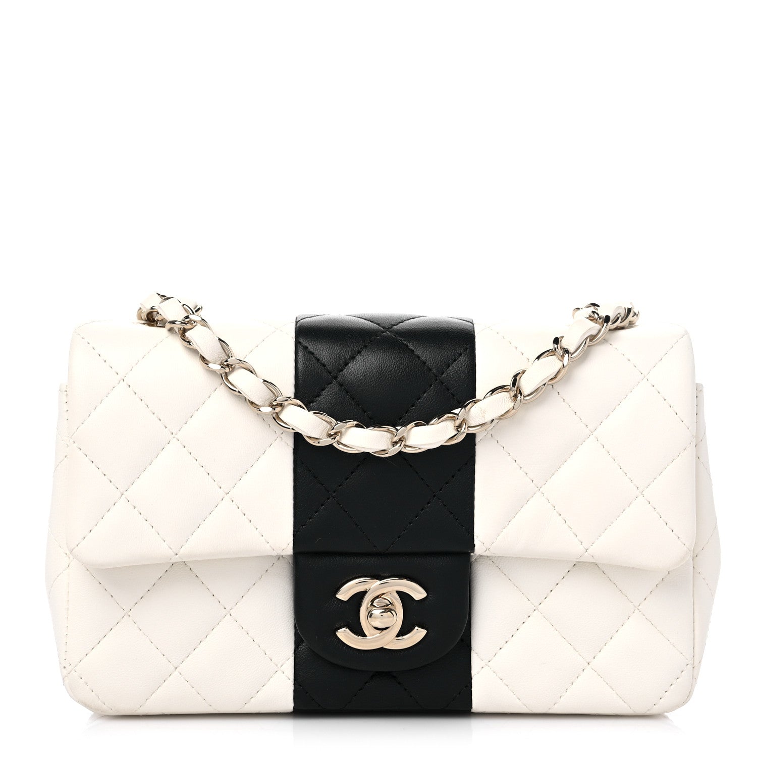 Chanel Lambskin Quilted Mini Rectangular Flap White Black 1 of 10