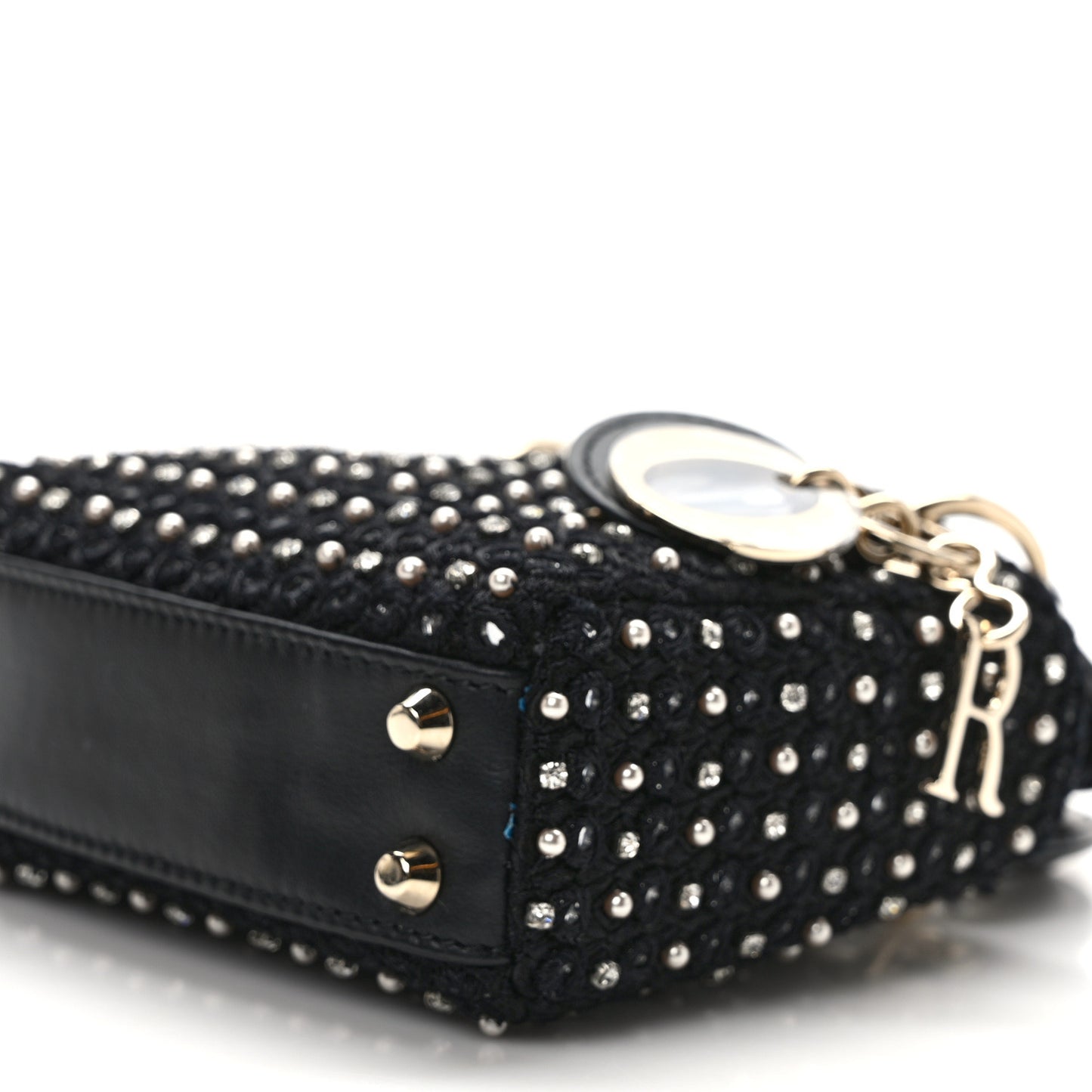Fabric Embroidered Crystal Pearl Mirror Micro Lady Dior Black