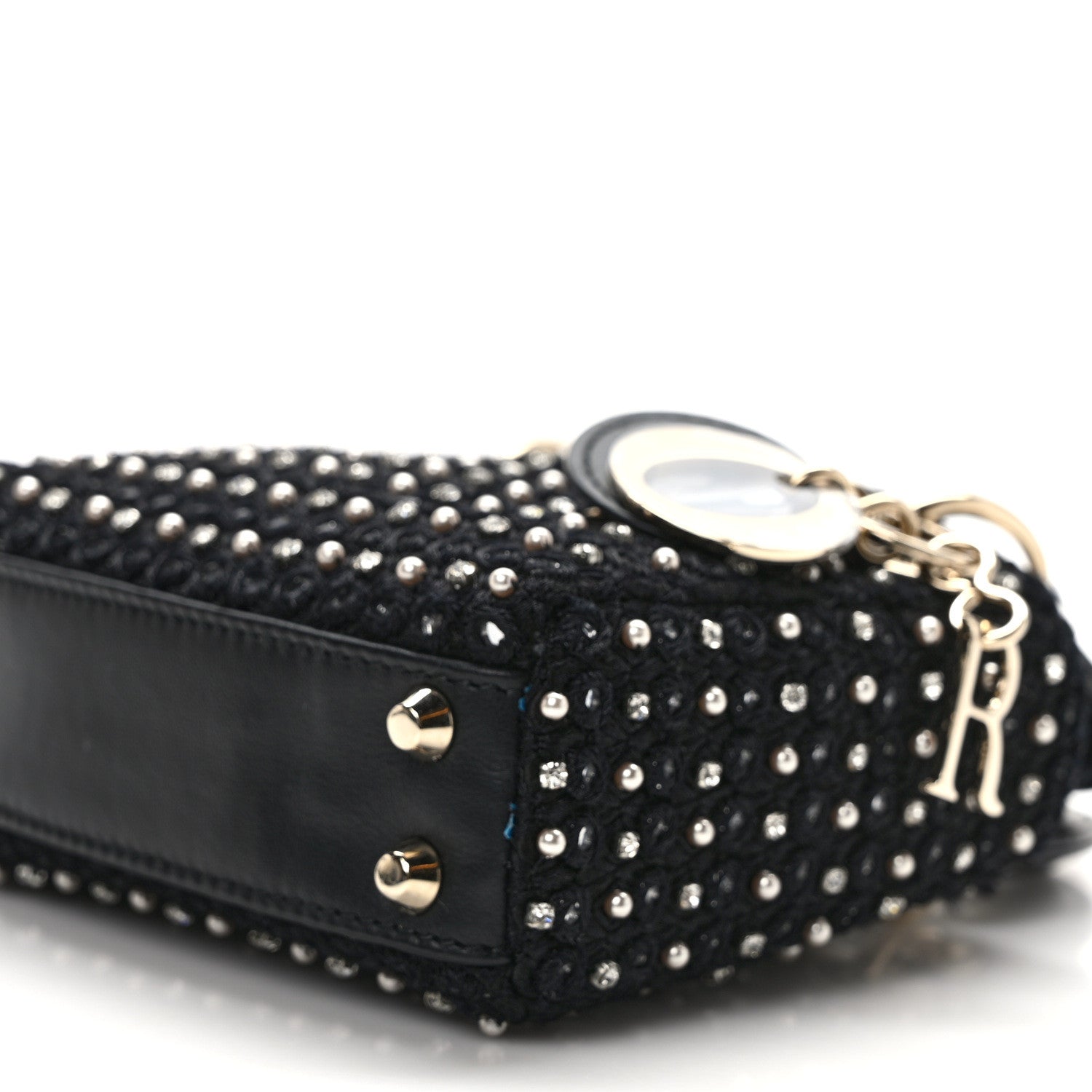 Christian Dior Fabric Embroidered Crystal Pearl Mirror Micro Lady Dior Black 10 of 13