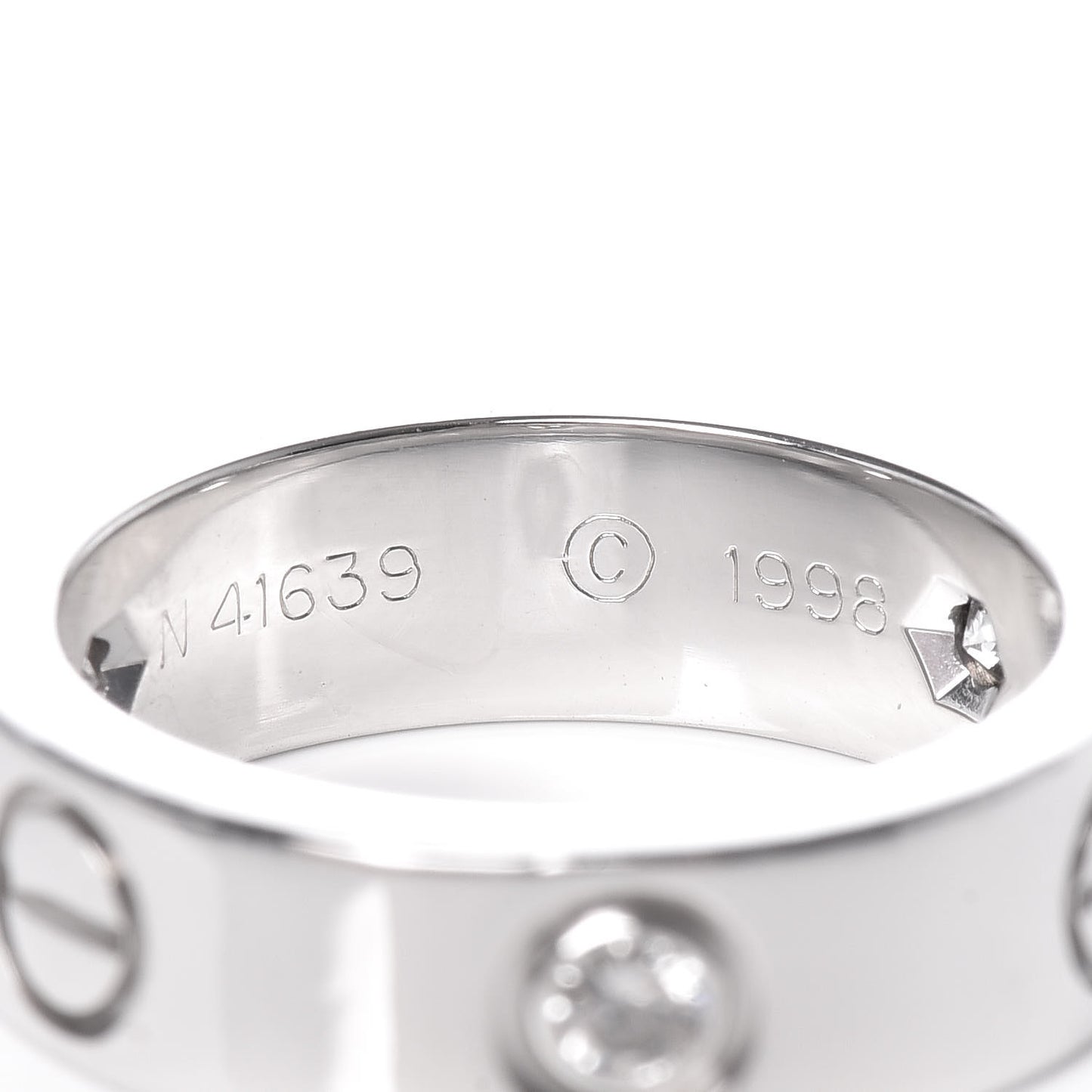 18K White Gold 3 Diamond 5.5mm LOVE Ring 49 4.75