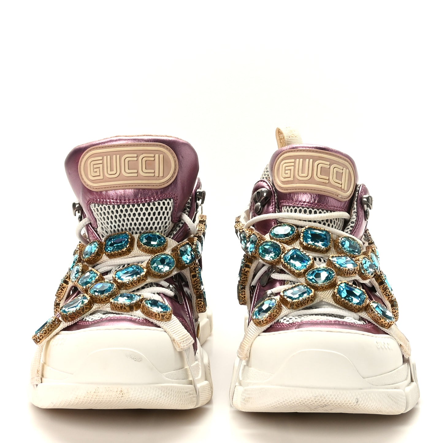 X SEGA Metallic Calfskin Mesh Removable Crystals Womens Flashtrek Sneakers 40.5 Rosa Great 40.5 White Silver