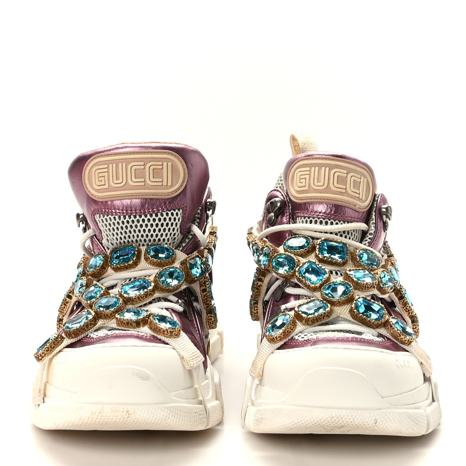 Gucci X SEGA Metallic Calfskin Mesh Removable Crystals Womens Flashtrek Sneakers 40.5 Rosa Great 40.5 White Silver 2 of 7