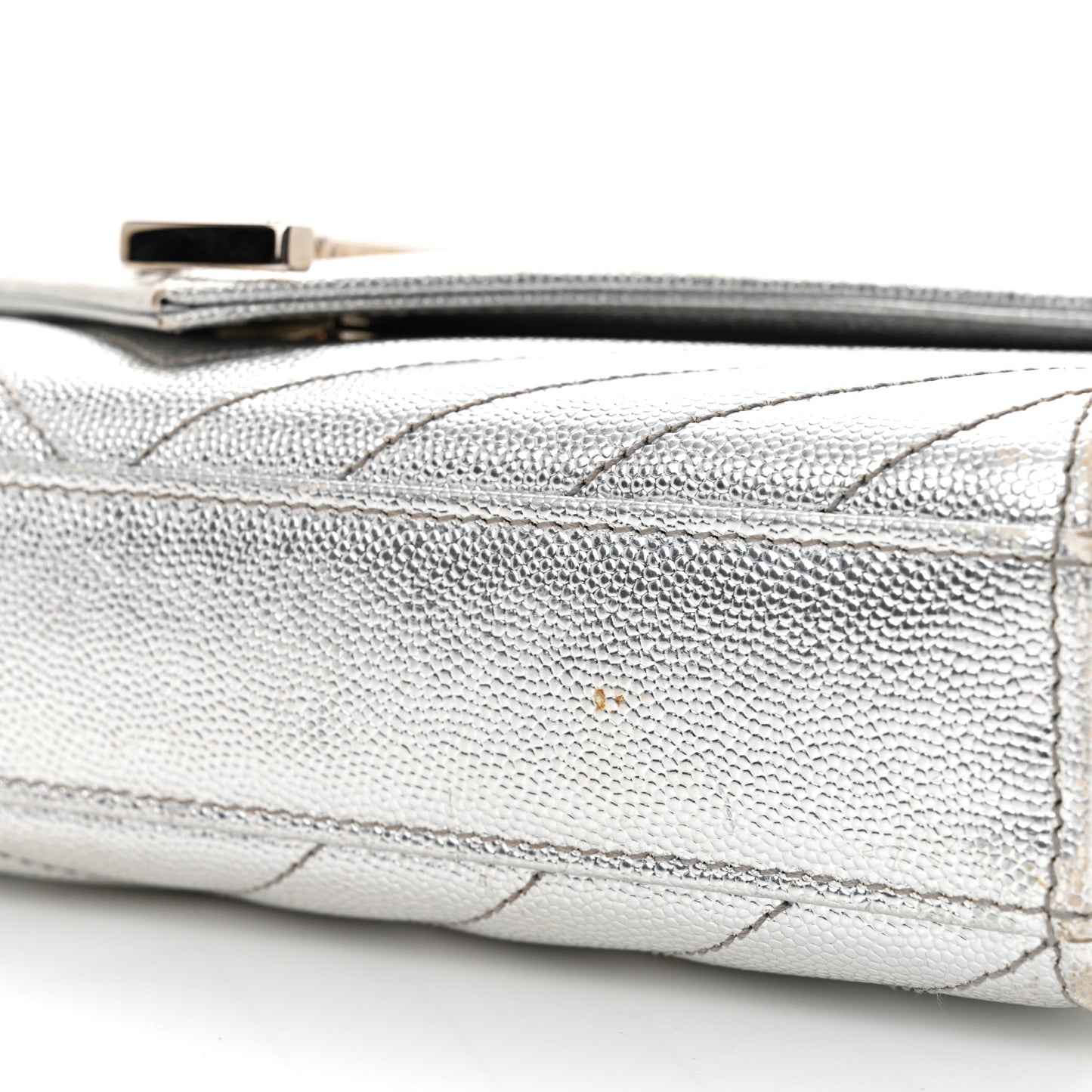 Metallic Grain De Poudre Matelasse Chevron Small Monogram Satchel Silver