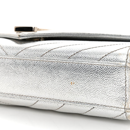 Saint Laurent Metallic Grain De Poudre Matelasse Chevron Small Monogram Satchel Silver 14 of 14