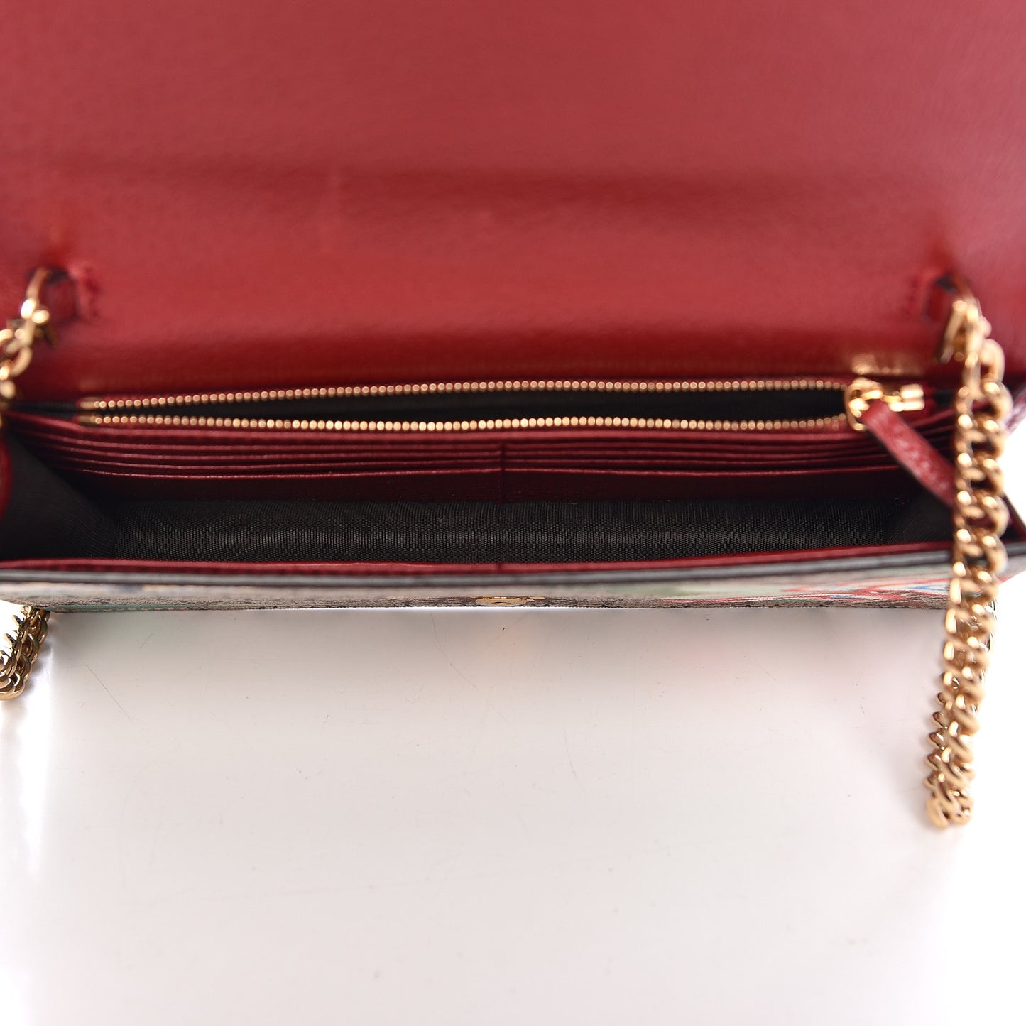 GG Supreme Monogram Tian Chain Wallet Beige Multicolor Red