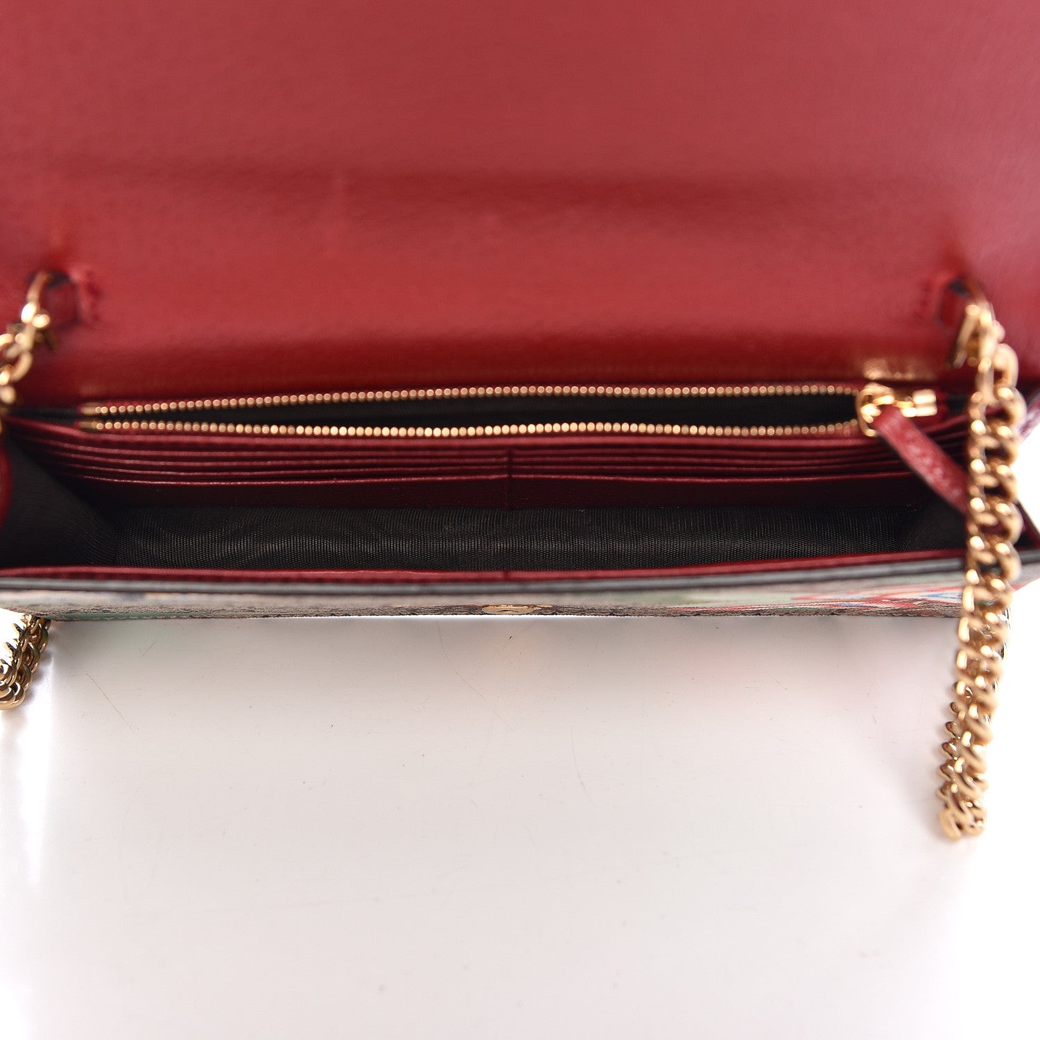 Gucci GG Supreme Monogram Tian Chain Wallet Beige Multicolor Red 5 of 10