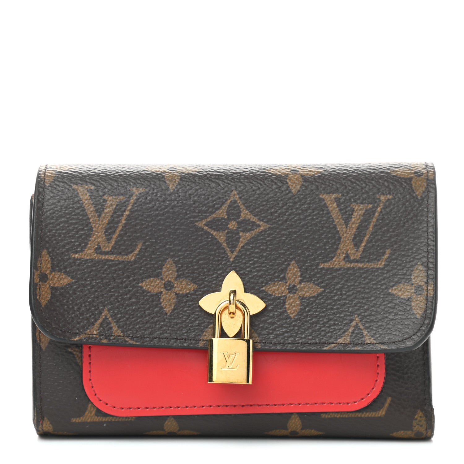 Louis Vuitton Monogram Flower Lock Compact Wallet Coquelicot 1 of 6