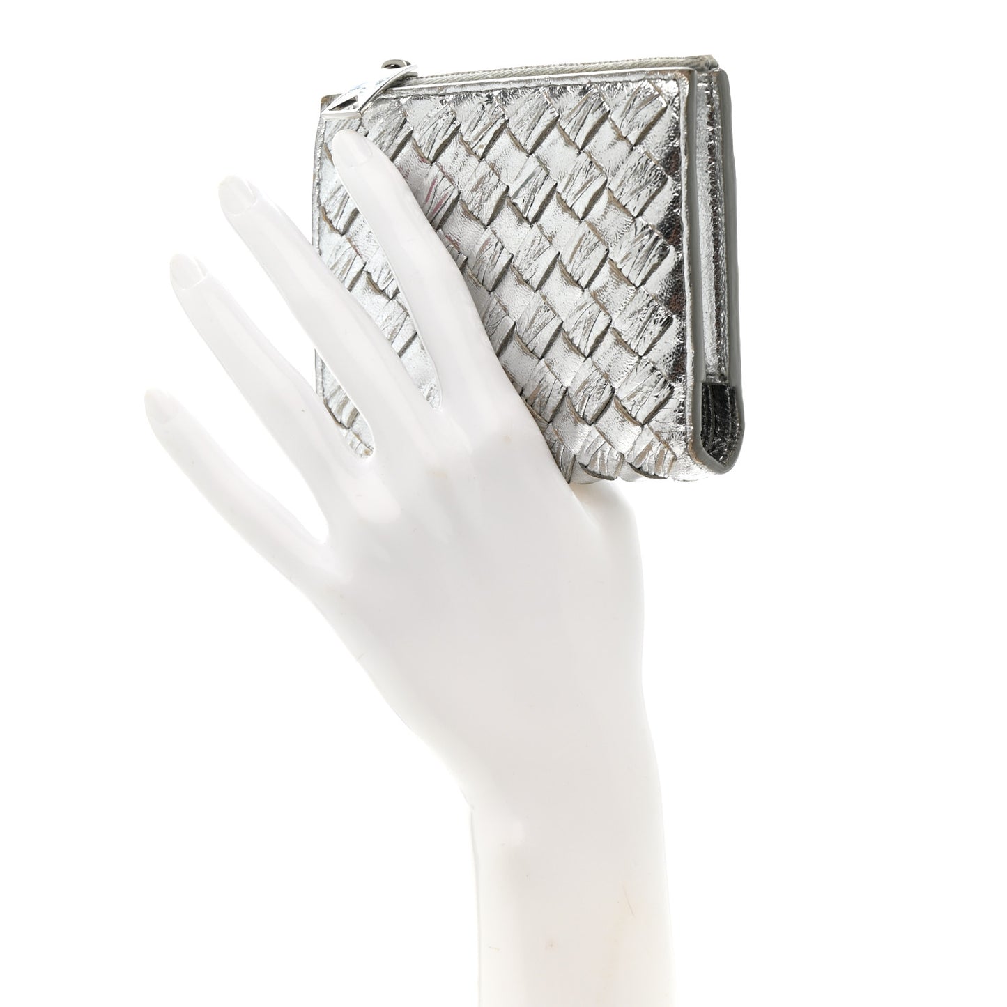 Metallic Nappa Intrecciato Small Bi-Fold Zip Wallet Silver