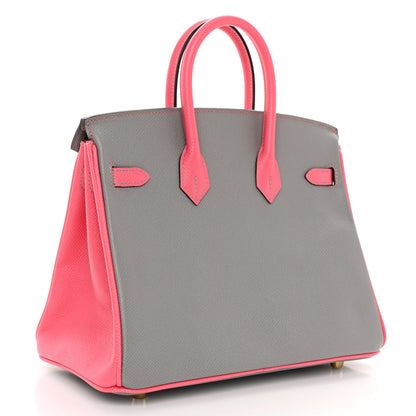 Hermes Epsom Horseshoe Birkin 25 Gris Mouette Rose Azalee 3 of 13