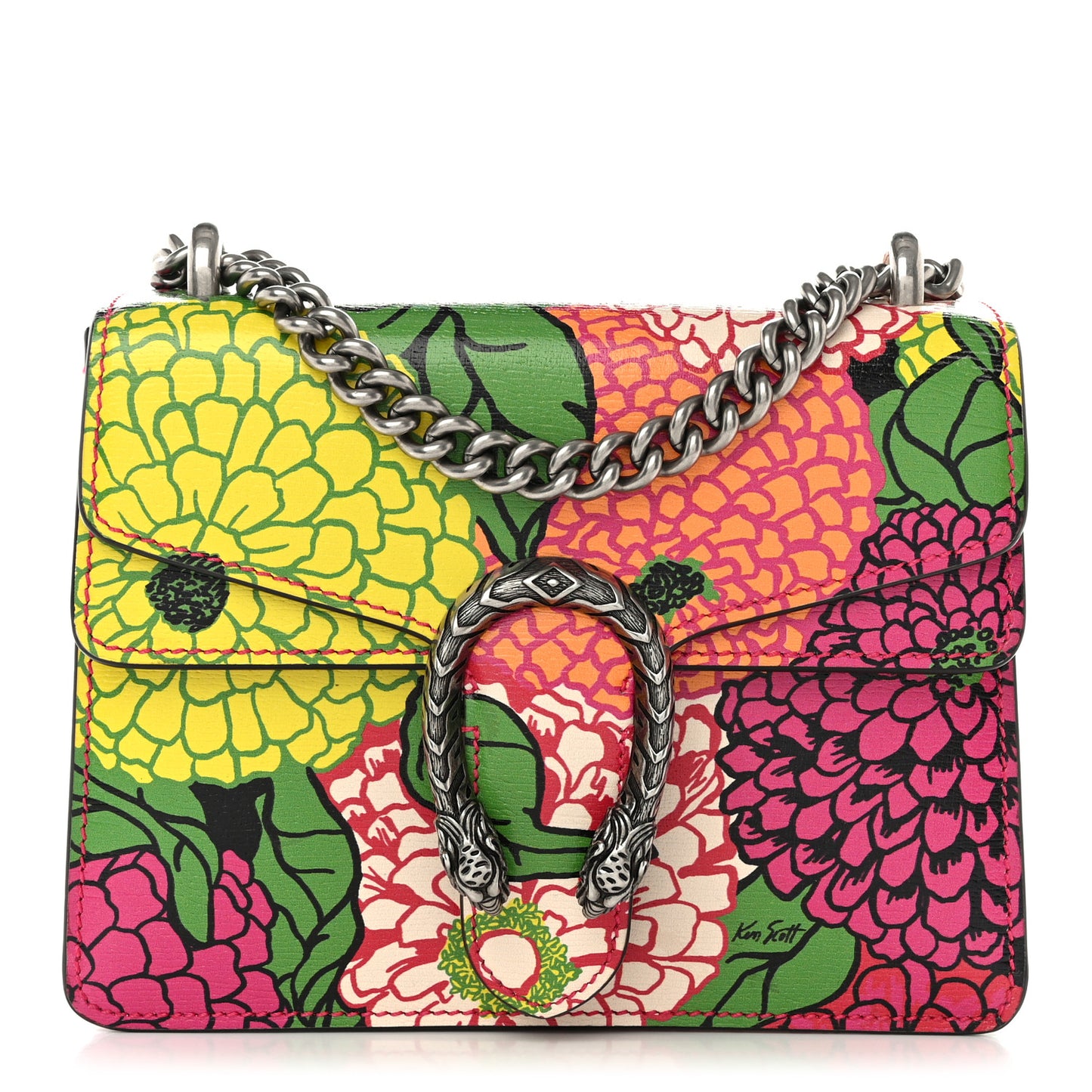 X KEN SCOTT Textured Calfskin Pomponica Print Dionysus Shoulder Bag Multicolor