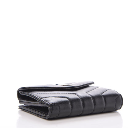 Saint Laurent Lambskin Y Quilted Monogram Compact Loulou Wallet Black 4 of 8