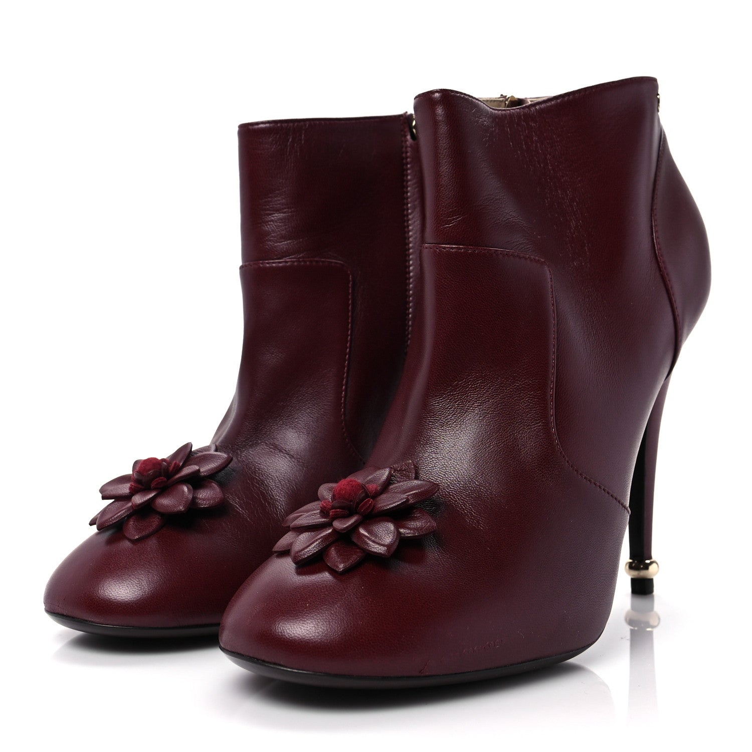 Chanel Lambskin Camelia CC Short Boots 40 Burgundy 3 of 8