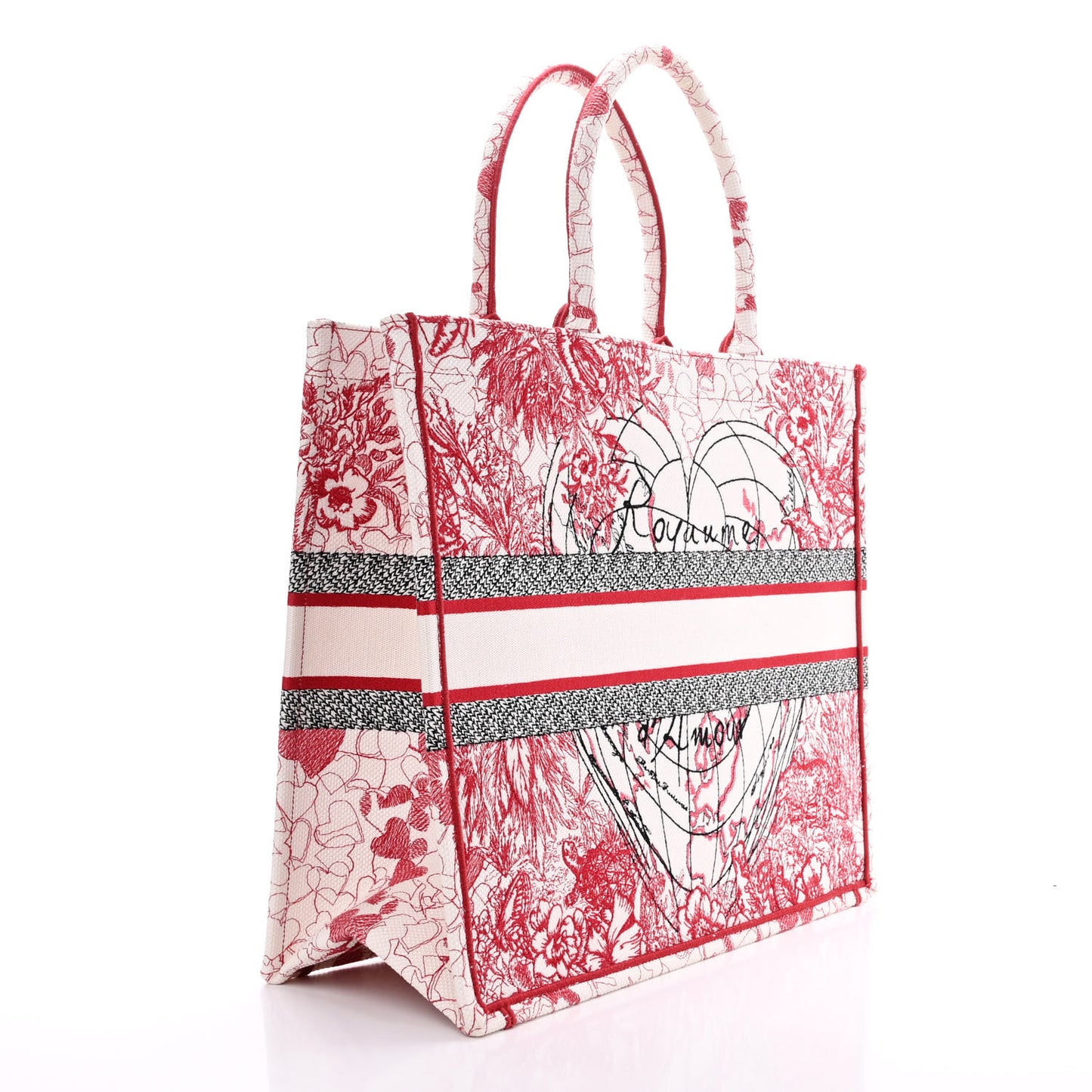 Canvas Embroidered Large Dioramour D-Royaume Book Tote Red Multicolor