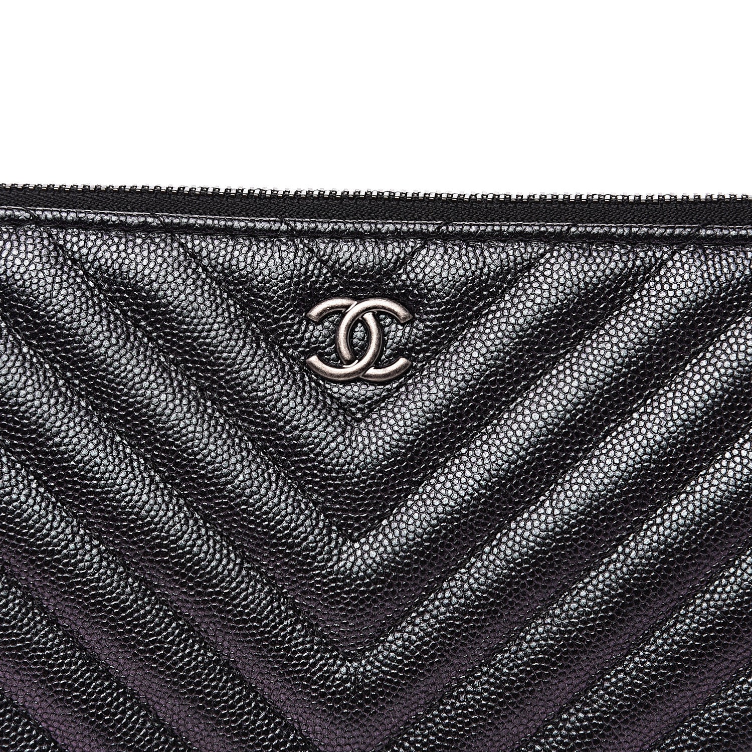 Chanel Iridescent Caviar Chevron Quilted Medium Cosmetic Case Black 7 of 11