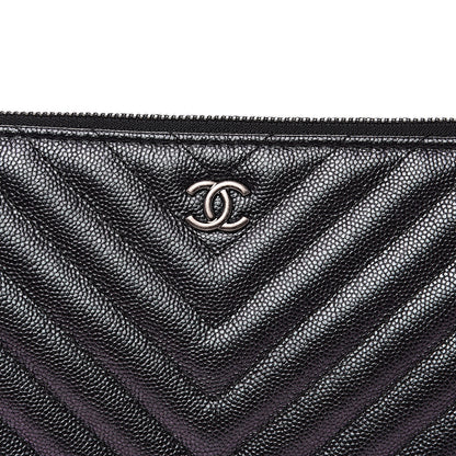 Chanel Iridescent Caviar Chevron Quilted Medium Cosmetic Case Black 7 of 11