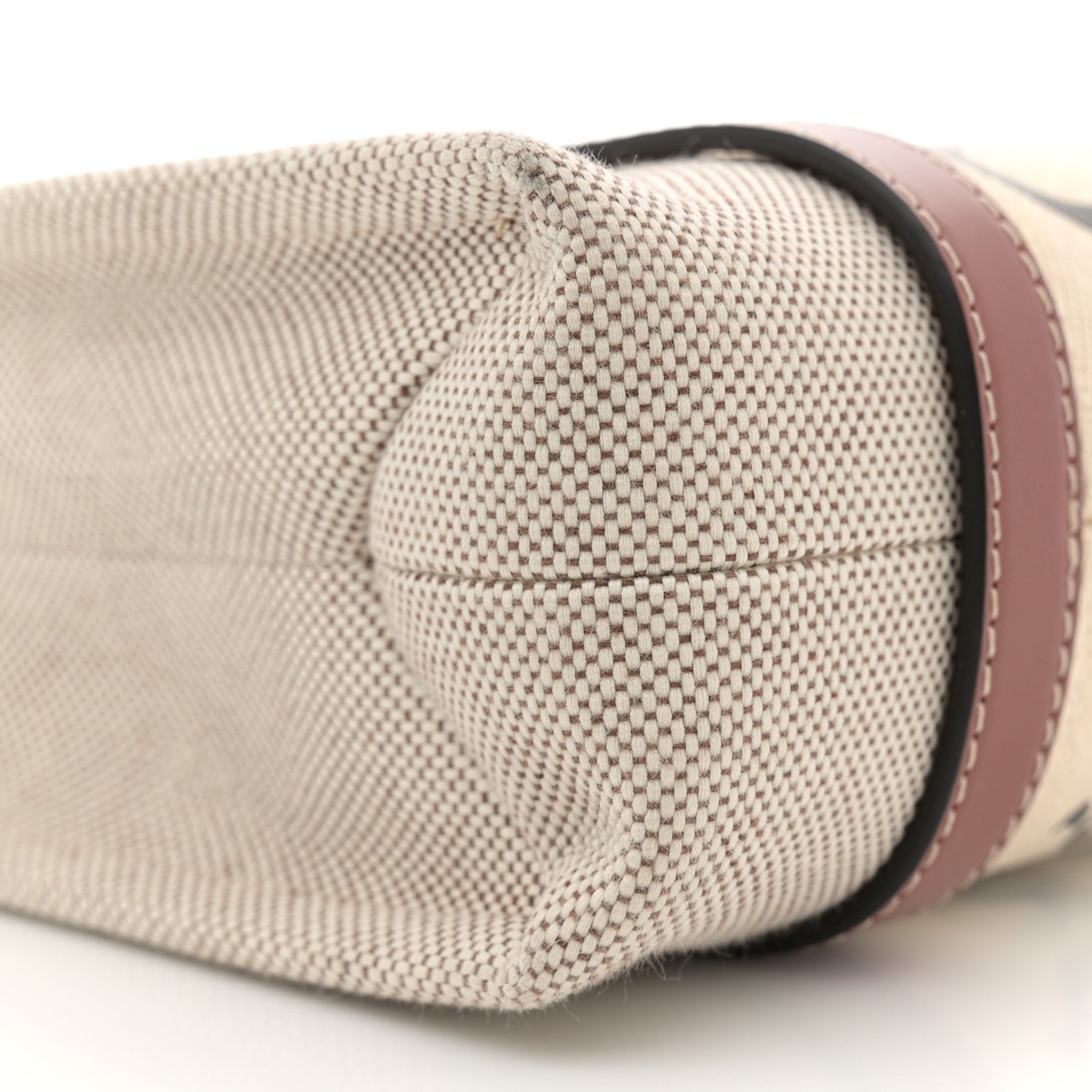 Chloe Cotton Calfskin Small Woody Ribbon Tote With Strap White Brown 9 of 12