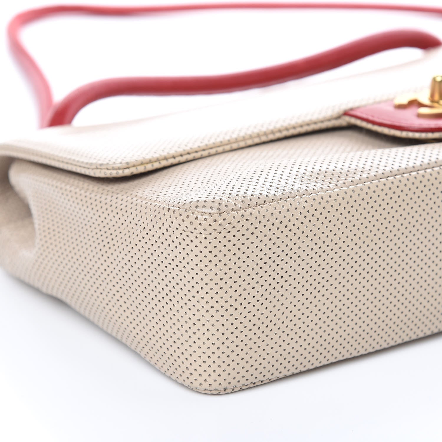 Chanel Lambskin Perforated Medium Single Flap Bag Red Beige 8 of 14