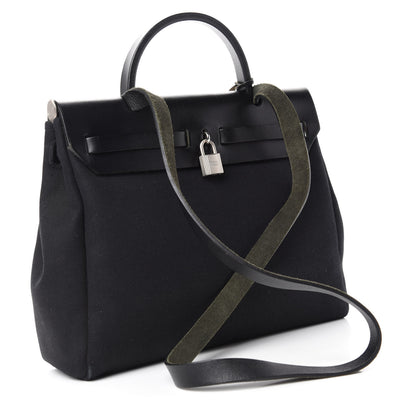Hermes Toile Vache Calfskin Herbag 30 PM Black 5 of 26