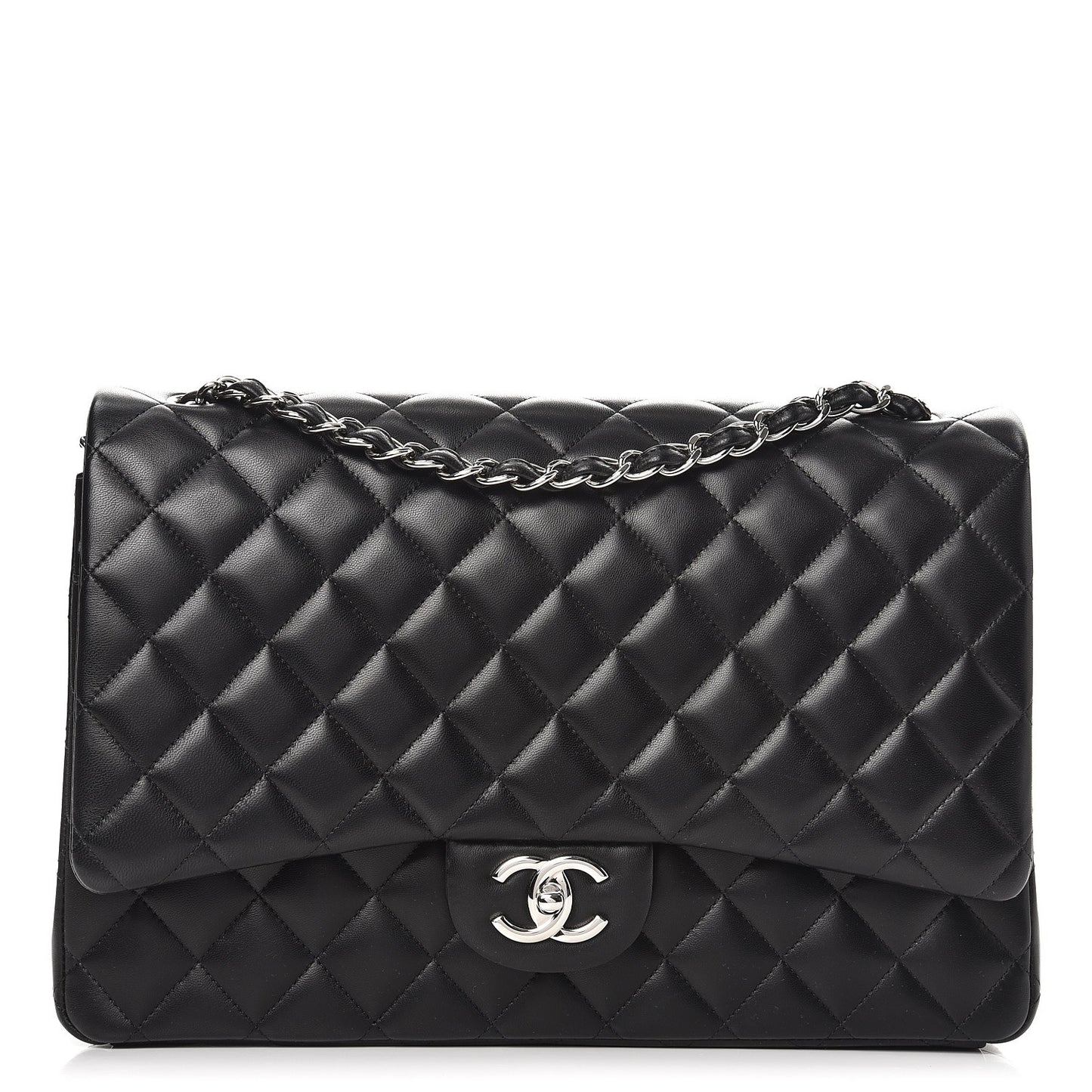 Lambskin Quilted Maxi Double Flap Black