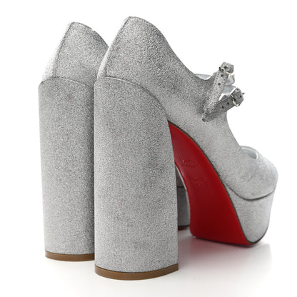 Christian Louboutin Glitter Calfskin Movida Jane 130 Platform Pump 38.5 Silver 5 of 12
