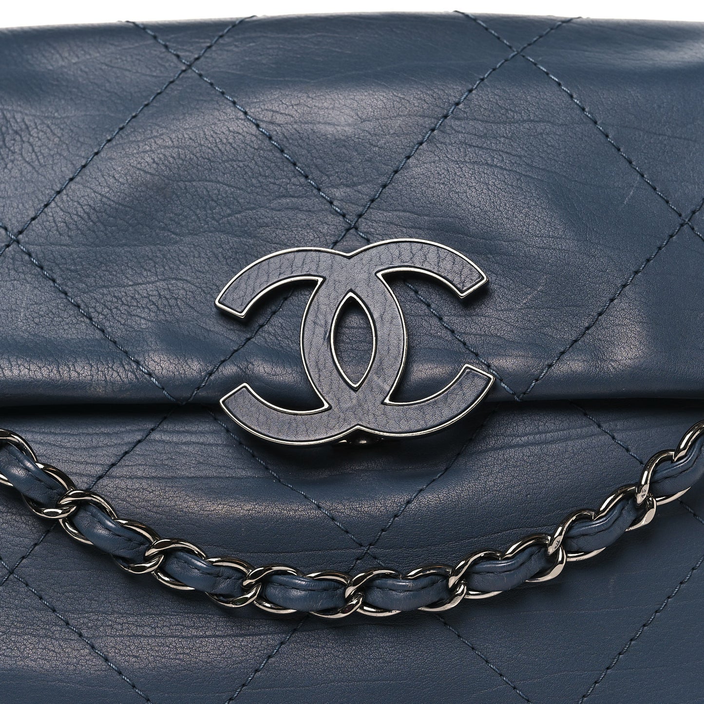Washed Calfskin Quilted Hamptons Flap Bag Blue