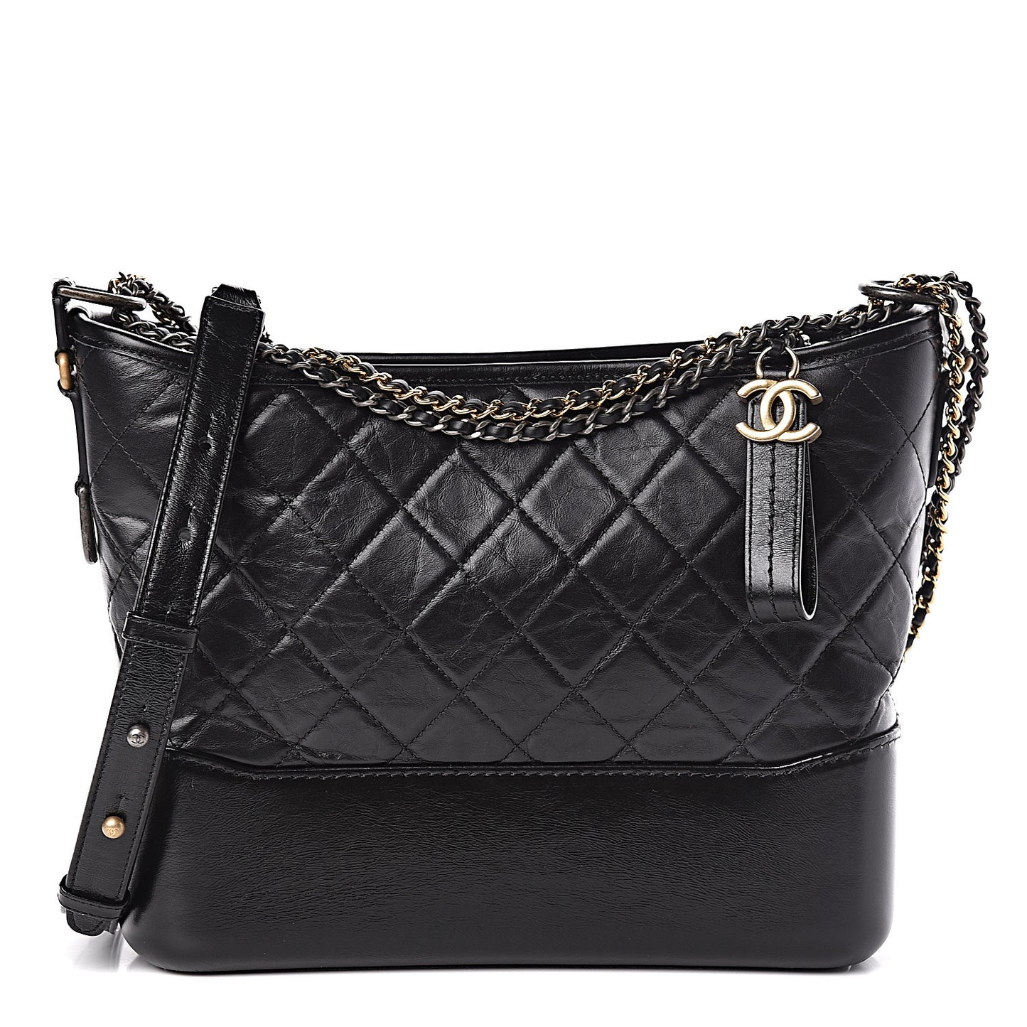 Aged Calfskin Quilted Medium Gabrielle Hobo Black