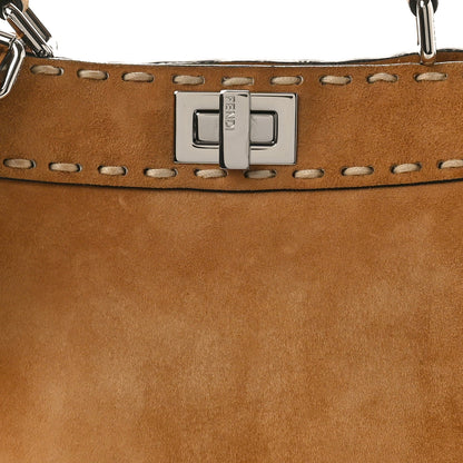 Fendi Suede Macro Stitchings Mini Peekaboo Iconic Satchel Marrone 8 of 14