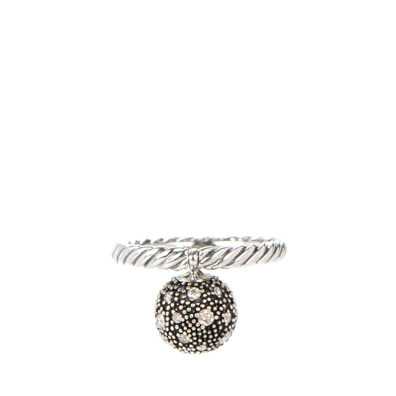 David Yurman Sterling Silver Pave Diamond 10mm Element Ball Ring 50 5.5 1 of 4