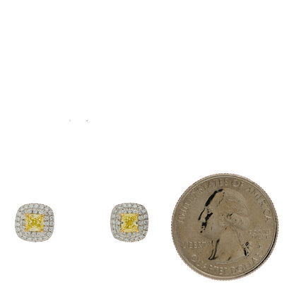 Tiffany Platinum Yellow Diamond .74ctw Cushion Soleste Earrings 2 of 4
