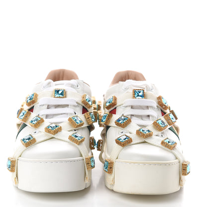 Gucci Calfskin Removable Crystals Bee Embroidered Womens Ace Platform Sneakers 37.5 White 2 of 7