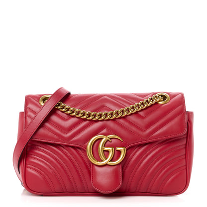 Gucci Calfskin Matelasse Small GG Marmont Shoulder Bag Hibiscus Red 1 of 11