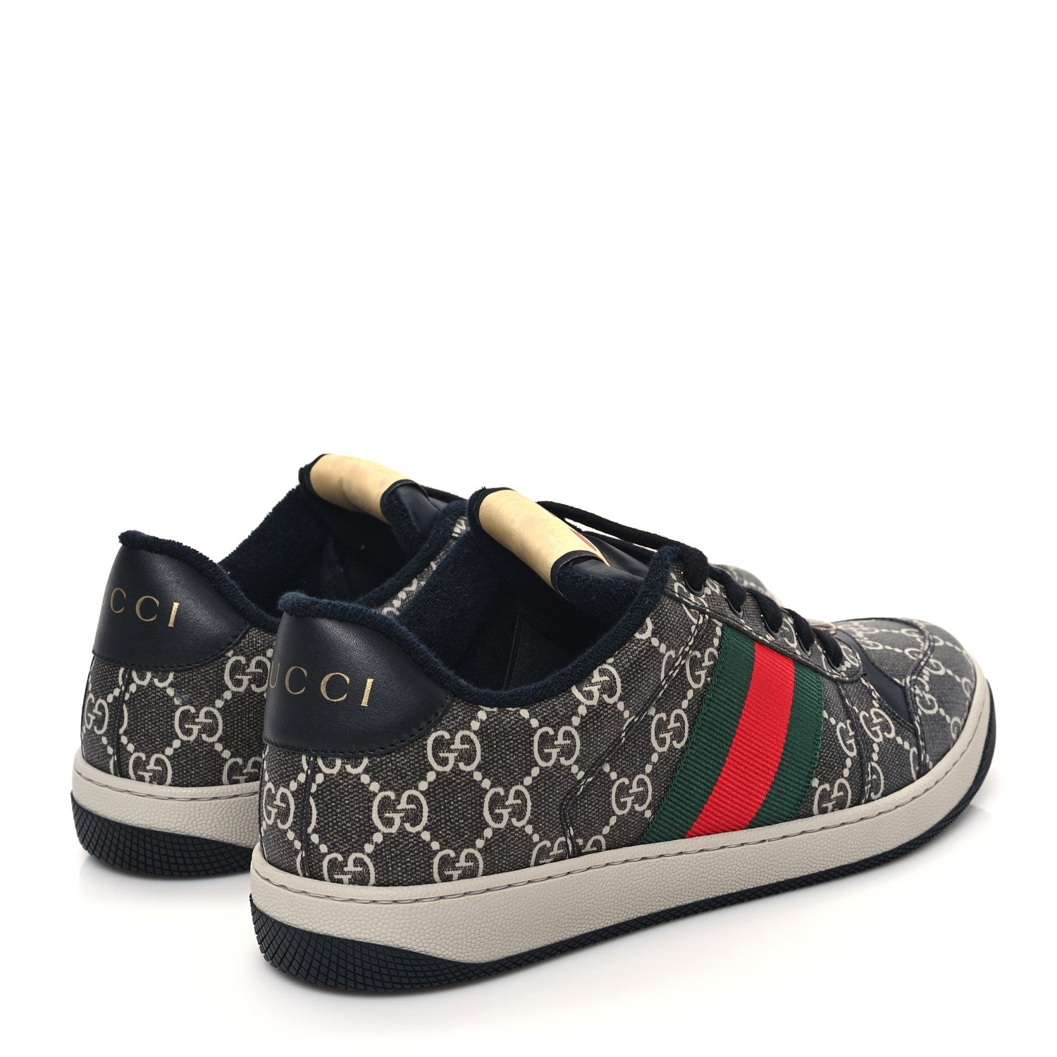 Gucci GG Supereme Monogram Miro Soft Calfskin Web Mens Screener Sneakers 8 Black Grey Sky 4 of 8