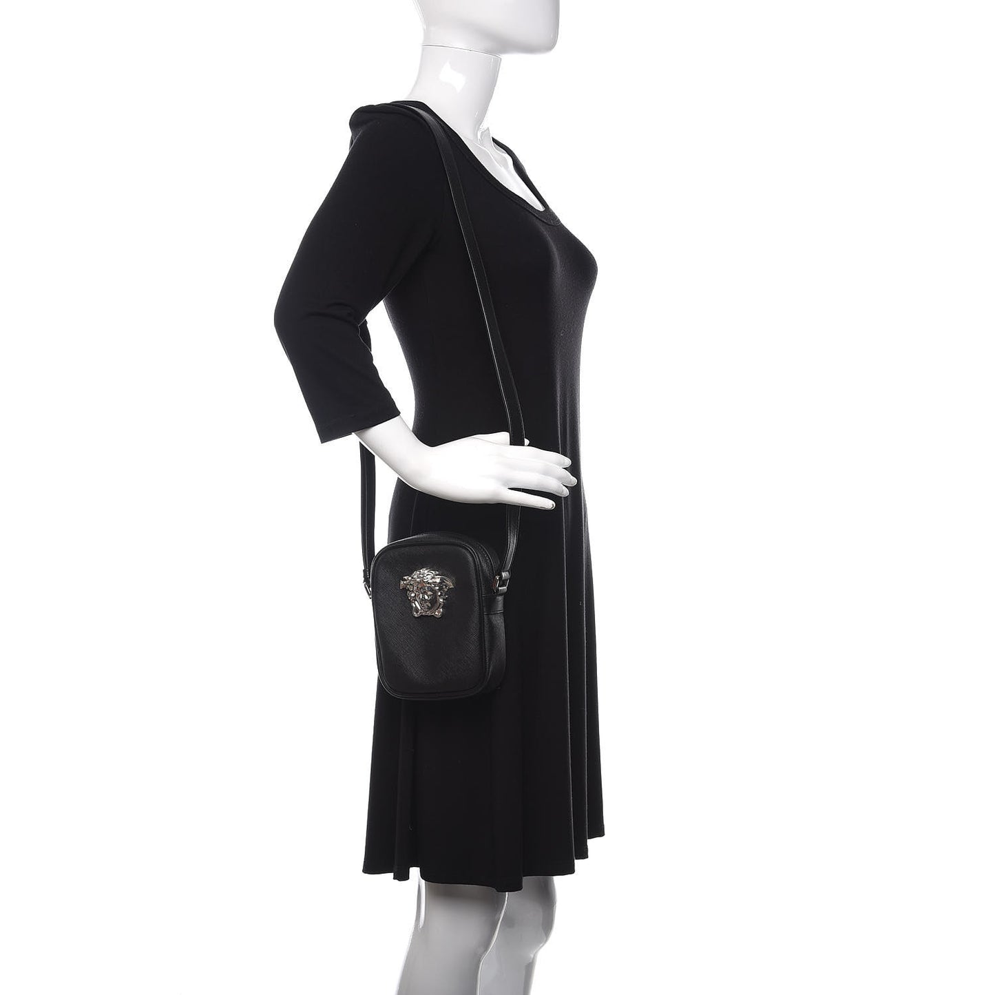 Saffiano Small Medusa Messenger Bag Black