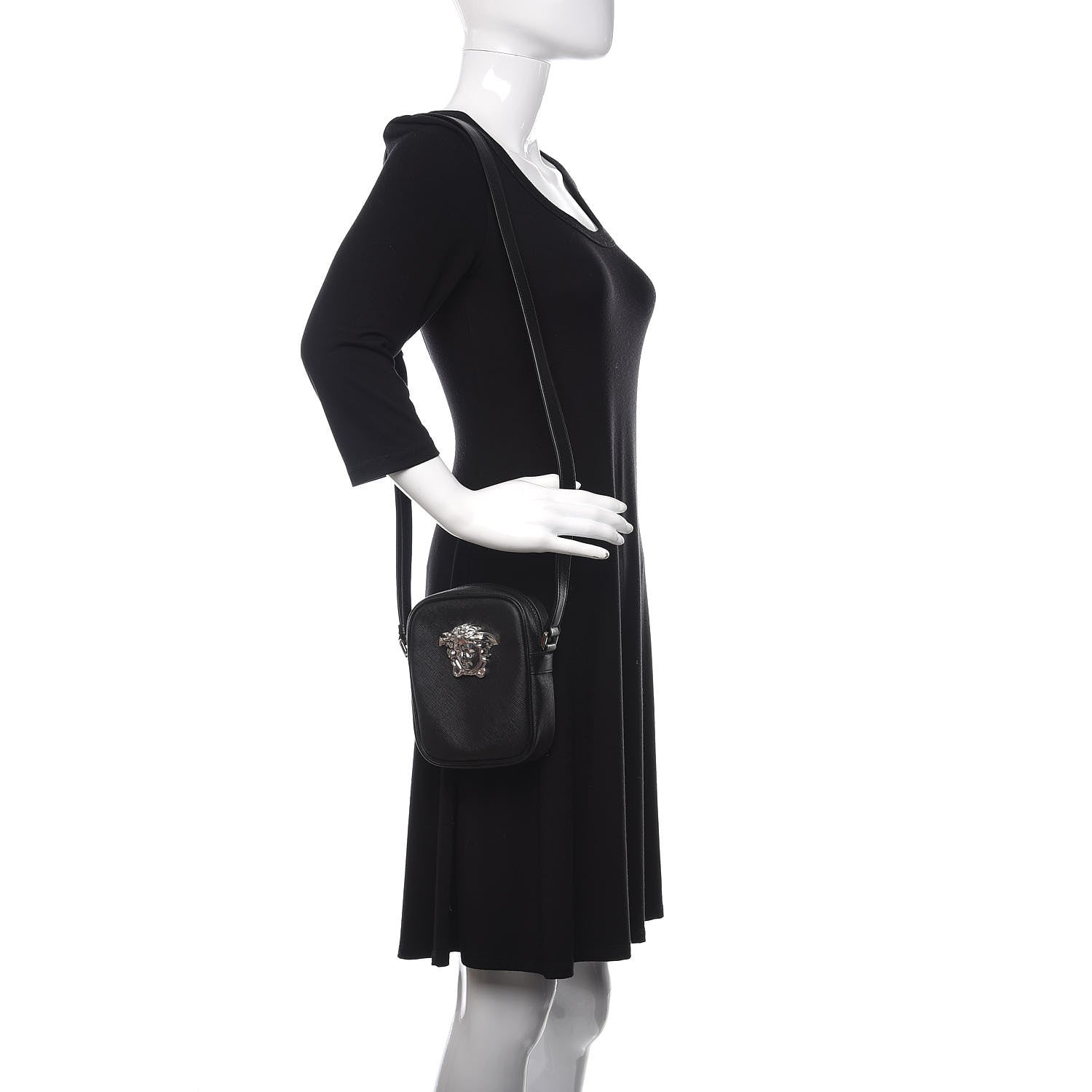 Versace Saffiano Small Medusa Messenger Bag Black 2 of 9