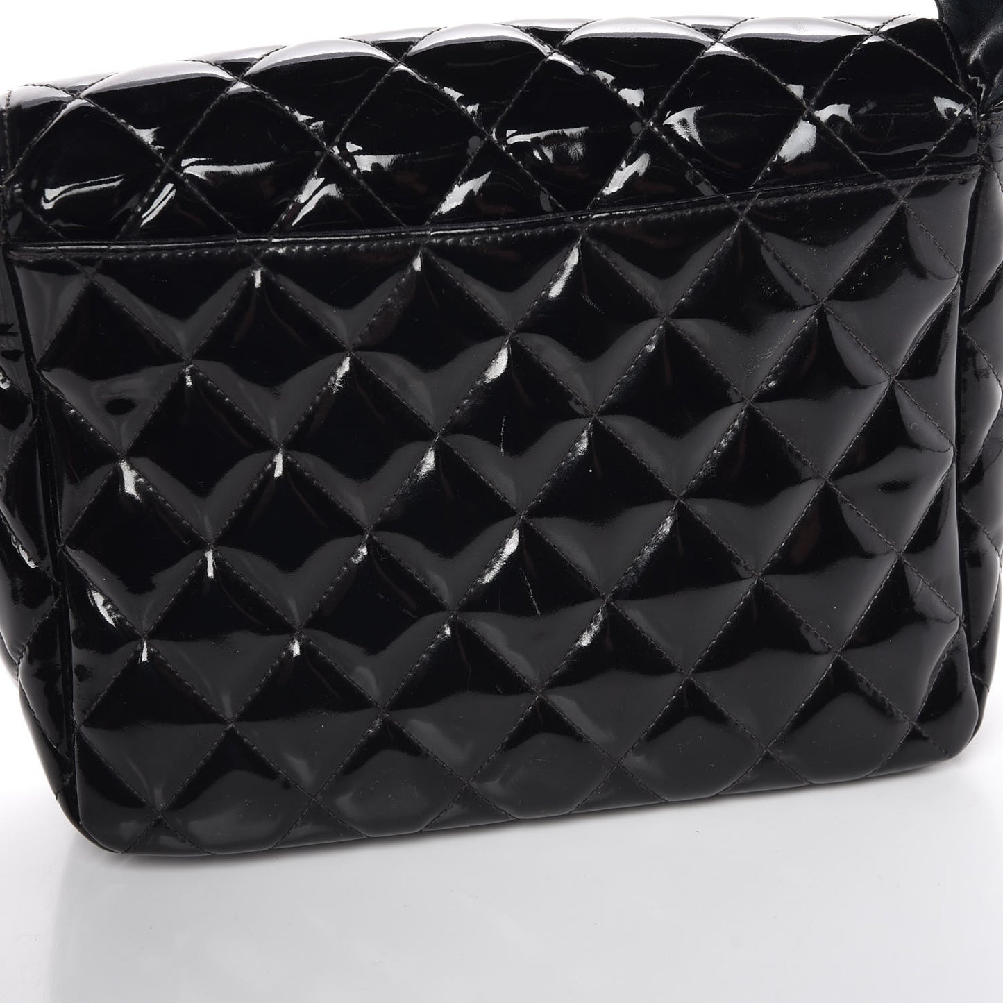 Patent Quilted Shoulder Flap Bag Black